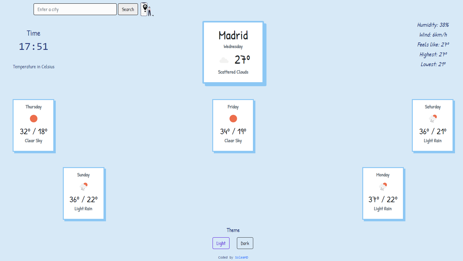 Screenshot of weather app depicting past weather in Madrid